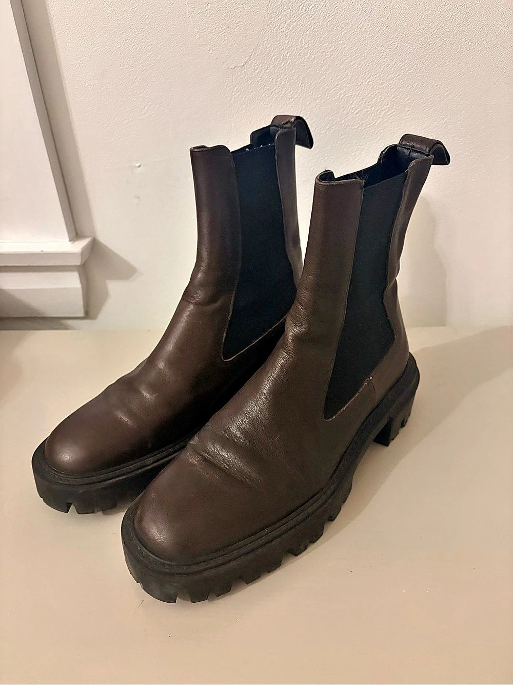Zara Lug Sole Chelsea Ankle Boots in Brown